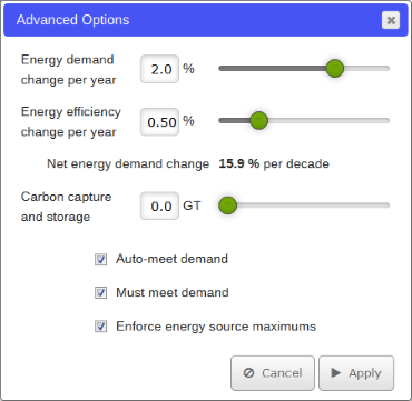 Advanced Options dialog