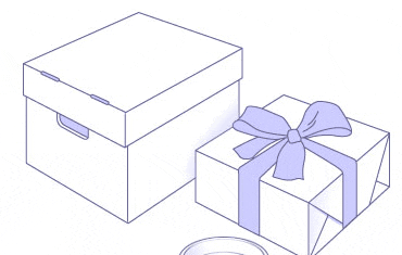 box, present, and glasses