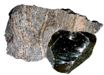 Gneiss and obsidian rock samples